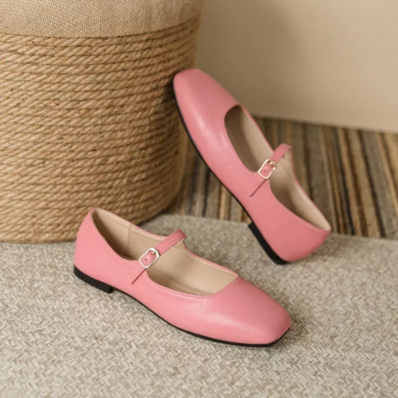 2025 Elegant Woman Square Toe Lolita Lady Barefoot Boat Gold Flats Elegant Soft Sole Ballerina Party Mary Jane Shoes