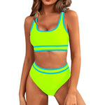 Women's High Waisted Bikini Sets 2026 Sporty Two Piece Swimsuits Color Block Cheeky High Cut Bathing Suits Summer Biquini Black