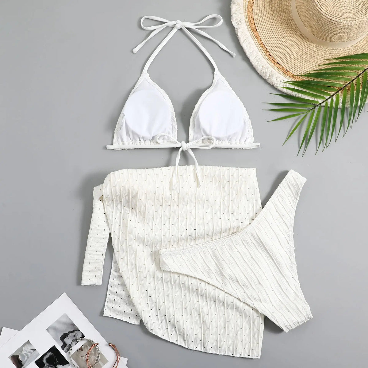 2026 New 3 Pieces Set Swimsuit Women Thong Swimwear Sexy Micro Bikini Set With Sarong Skirt White Beachwear Bathing Suit Pink