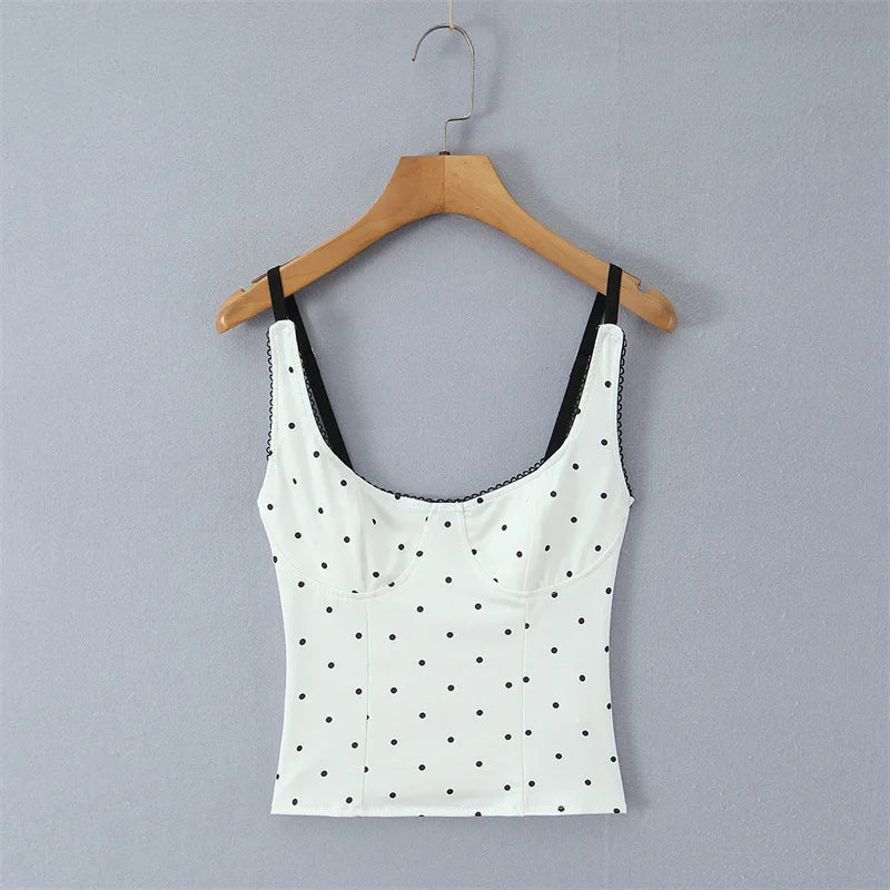 Sexy Polka Dot Camisole For Women Niche Lace Collar Slim-fit Outerwear Suitable For Seaside Vacations Elegant Charming 9B81
