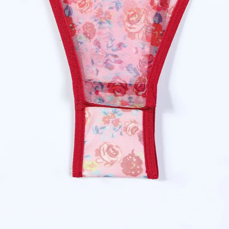 Toucheart Sexy Women Lace Backless InterestingBabydoll Bodysuit Wrap Dress High Waisted Printing Bow KnotBabydoll Bodysuit