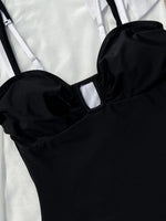 Vintage Black White Patchwork Swimwear Women 2026 Sexy Metal U Neck Backless One Piece Swimsuit Beach Bathing Suits Monokini