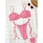 Striped Strappy Bikini Women Swimwear Female Swimsuit Two-Pieces Bikini Set High Leg Cut Padded Bather Bathing Suit Swim V8261