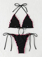 Triangle Halter String Bikinis 2026 Women Sexy Ruffle Swimsuit Solid Cherry Swimwear Female Bathers Bathing Swimming Swim Suit
