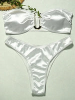 Bandeau Bikinis 2025 Strapless Satin Bikini Female Swimsuit Women Swimwear Two-pieces Bikini Set High Cut Bathing Suit Swim Lady