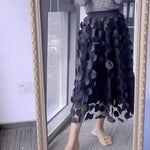 Women Summer Maxi Skirt Retro A-Line Large Hem Skirt Solid Color 3D Dot Decor High Waist Long Skirt