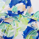 DEKA Sold Triangle Bikini Set Blouse Swimsuit Women Printed Halter Swimwear Cover Up Beach Wear 3 Pieces Sheer Bathing Suit