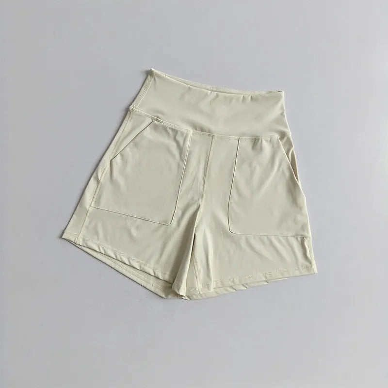 Women's High-Waisted Yoga Shorts with Pockets Quick-Drying Breathable for Summer Outdoor Training Running Pilates Fitness