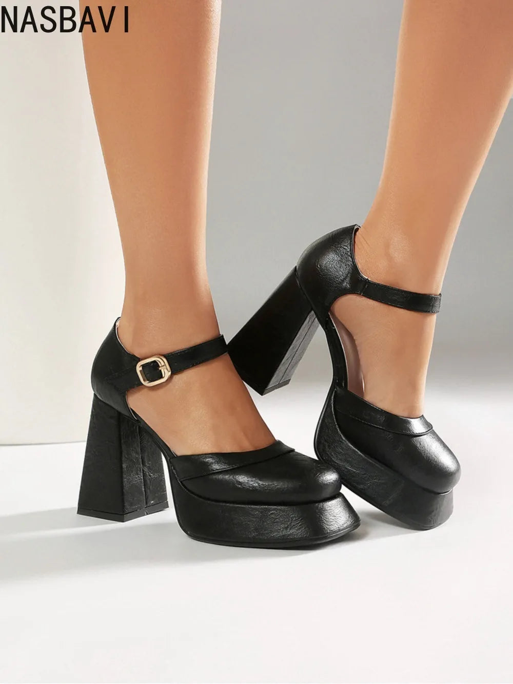 2026 New Women's Mary Janes Sandals Summer Square High Heels Fashionable Sexy Thick Soled Pumps Vintage Sandals Size 34-43