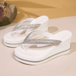 Women Wedges Flip Flops Summer Platform Shoes Indoor Street Bling Slippers Round Toe Mid-Heel Slip On Female Leisure Sandals