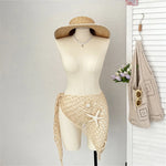 New 3D Star Hollow Out Crochet Knitted Sarong Pareo Beach Dress Beach Wear Beachwear Beach Cover Up Cover-upsFemale Women V7309