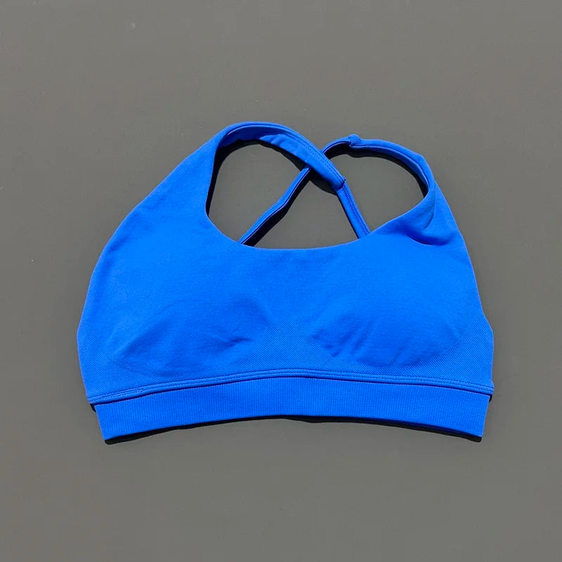 HISTELLO Impacts Asymmetric Sports Bra Women Seamless Yoga Underwear Adjustable Backless Halter Top Workout Running Gym Bra