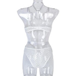 Toucheart Erotic Halter Bodysuit Large Mesh Splicing Andheavy Craftsmanship Women Hollow Seductive Intimate Hot Private Bodysuit