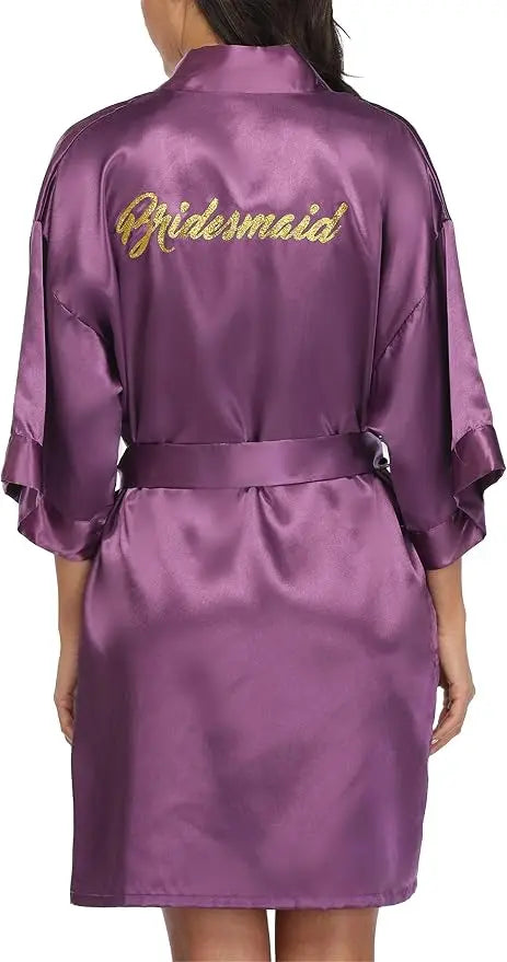 Rose Gold Satin Team Bride Bridesmaid Robe Wedding Bathrobe Gown Women Dressing Sleepwear Mother Maid of Honor Kimono