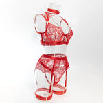 Toucheart 5 Piece Sexy Embroidery Underwear Set for Women Mesh Patchwork See-through Halter Underwear Garters Sexy Lingerie Set