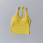 Women's Summer V-Neck Yoga Sports Vest Hanging Back Neck Design Outdoor Running Training Gathered Fit Active Wear Top