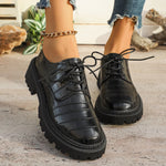 Women Crocodile Pattern Lace‑Up Oxford Shoes Faux Leather Lug‑Sole Platform Round‑Toe Vintage Casual Business Daily Shoes