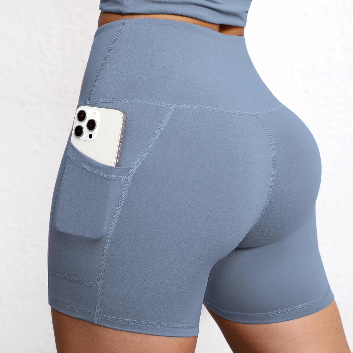 Solid Pocket Shorts Women Fitness Sports Short High Waist Yoga Short Cycling Comprehensive Training Jog Squat Proof