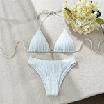 Wrinkled Halter Bikini Women Swimwear Female Swimsuit Two-Pieces Bikini Set Brazilian High Cut Bather Bathing Suit Swim V6209