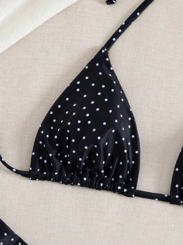 Sexy Black Polka Dot Print 3 Piece Bikini Set Women Tie Side Thong Swimsuit Brazilian Push Up Bathing Suit Swimwear Biquini 2026