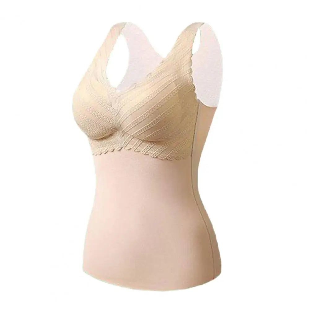 Seamless Velvet Lining Thermal Vest V-Neck Sleeveless Chest Pad Underwear Vest Autumn Winter Warm Bottom Vest
