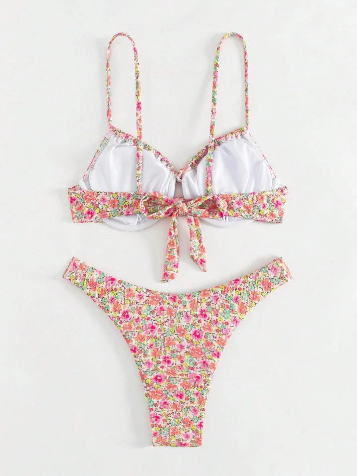 New Sexy Floral Print Push Up Bikini 2024 Women Swimwear Female Swimsuit Two Pieces Thong Bikini Set Bather Bathing Suit Beach