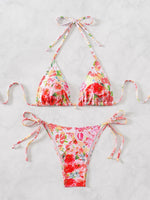 Blue Floral Print 2 Piece Micro Bikini Set for Women 2025 New Push Up Bra Thong Swimsuit Beach Bathing Suit Holiday Swimwear