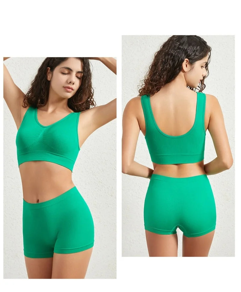 Women Seamless Bra Set Female Bra Tanks Low Waist Boyshorts Underwear Sexy Casual Sports Panties Lingerie Set S-5XL Intimates