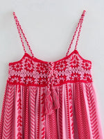 Foridol Crochet Bohemian Summer Dress for Women Spaghetti Strap Red Vintage Tassel Beach Dress Maxi Long Casual Sundress Autumn