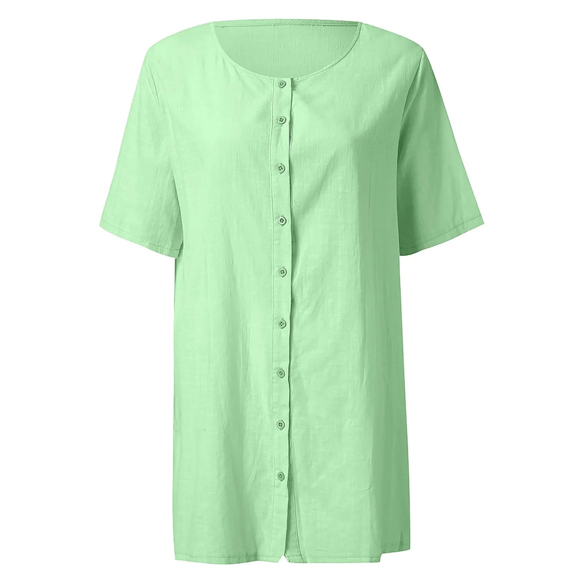 Cotton Linen Breathable And Comfortable Mid Length Oversized Button Down Half Sleeve O-neck Cardigan Casual Beach Suncreen Top
