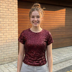 Women's Summer Solid Color Basic T Shirts Stylish Sequin Short Sleeve Round Neck Crop Tops for Casual Daily Wear