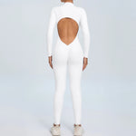 Women's Seamless Yoga Bodysuit Long Sleeve Zipper & Back Cutout Naked Feeling Quick-Dry Running Fitness Workout Jumpsuit