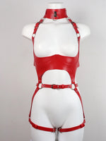 PU Leather Bondage Women Harness Outfit Adjustable Strappy Costume with Buckle Belt Thigh Straps Gothic Halloween Costume Set