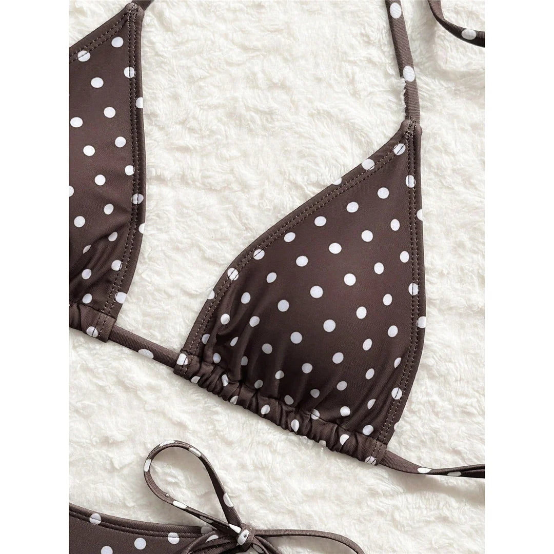 S - XL With Shorts Polka Dot Halter Bikini Female Swimsuit Women Swimwear Three-pieces Bikini Set Bather Bathing Suit Swim V8292