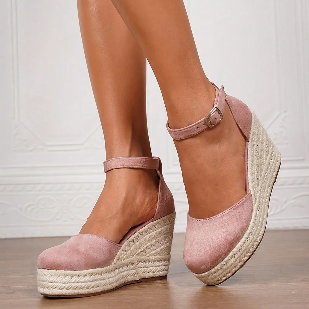 2025 Comfy Walk Big Size 43 Summer Bohemian Platform Espadrilles Sandals Women Ankle Strap Sandals High Heels Wedges Shoes Woman