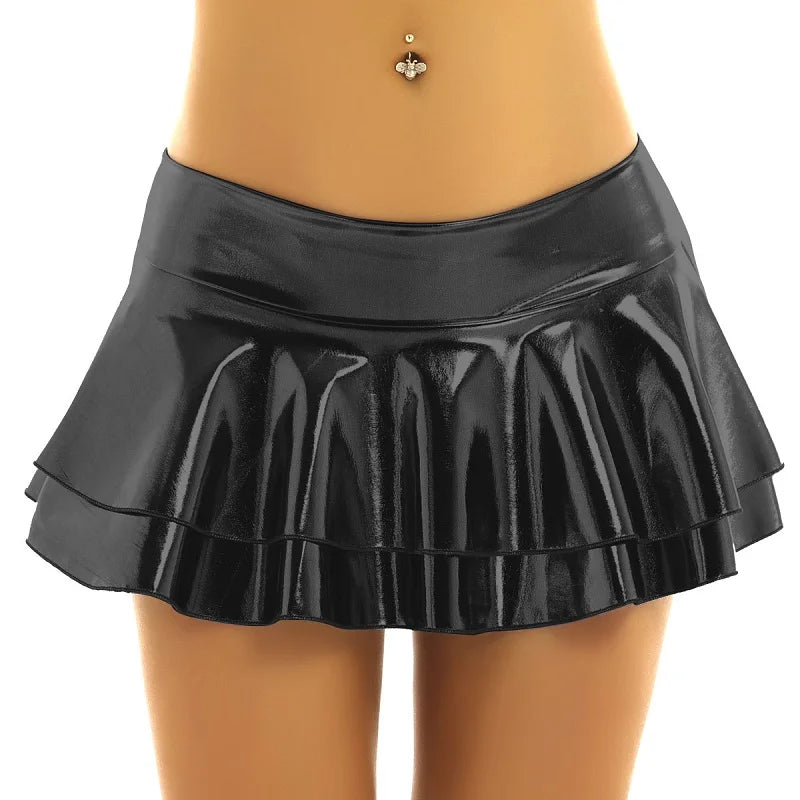 Erotic Lingerie Mini Sexy Skirt Club Wear Exotic Women's Skirt Elastic Waist Sexy Faux Leather Mini Micro Dress