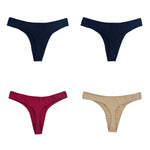 4Pcs/Set Cotton Panties Women Low-Rise Thong G-string Solid Breathable Stretchy Underwear Ladies Sexy T-back Lingerie M-XL