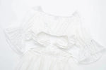 Foridol Lace Summer White Dress Women Puff Sleeve Embriodery Waist Cut Out Beach Short Sexy Cotton Dress Backless 2025 Sundress