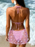 S - XL with Skirt 3D Flowers Sequins Bikini Female Swimsuit Women Swimwear Three-pieces Bikini Set Bathing Suit Swim Beachwear