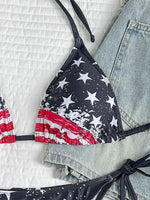 Women's Sexy American Flag Print Halter-Tie Bikini Swimsuit Set — Sporty Style