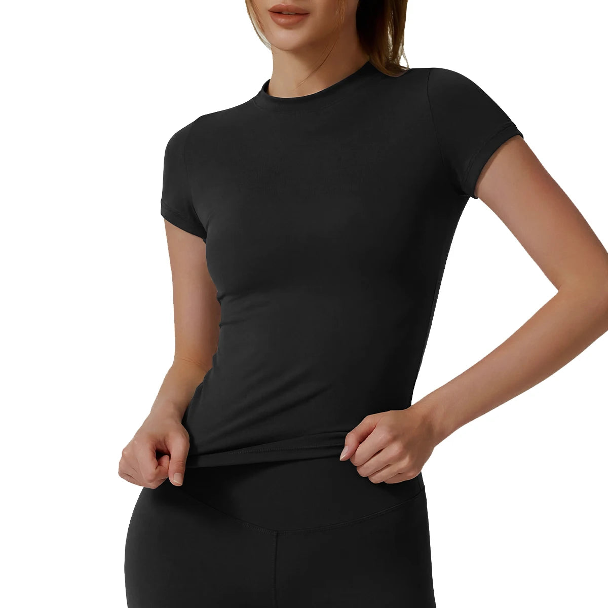 Women Yoga Tops Breathable Stretch Sports Shirt Slim Fit Workout Gym Running Fitness Athletic Blouse