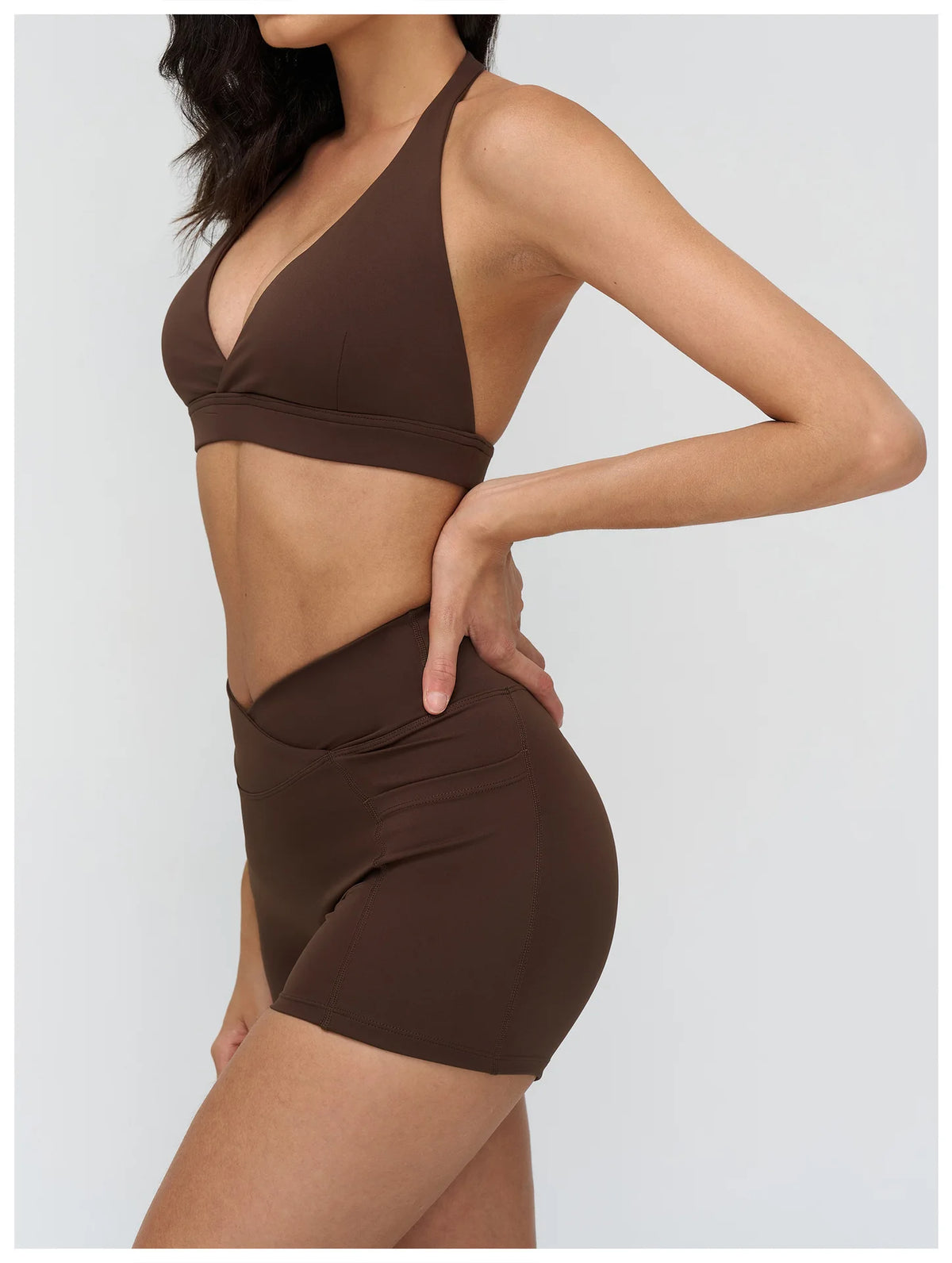 Naked Sports Bras Women Solid Coffee Cross V-neck Shock-absorbing Yoga Suit Gym Fitness Running Workout Crop Top