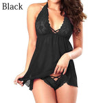 Summer Nightdress Open Back Sleeping Dress for Women Sexy Lingerie Halter Chemise Lace Babydoll Mesh Nightwear V Neck Teddy