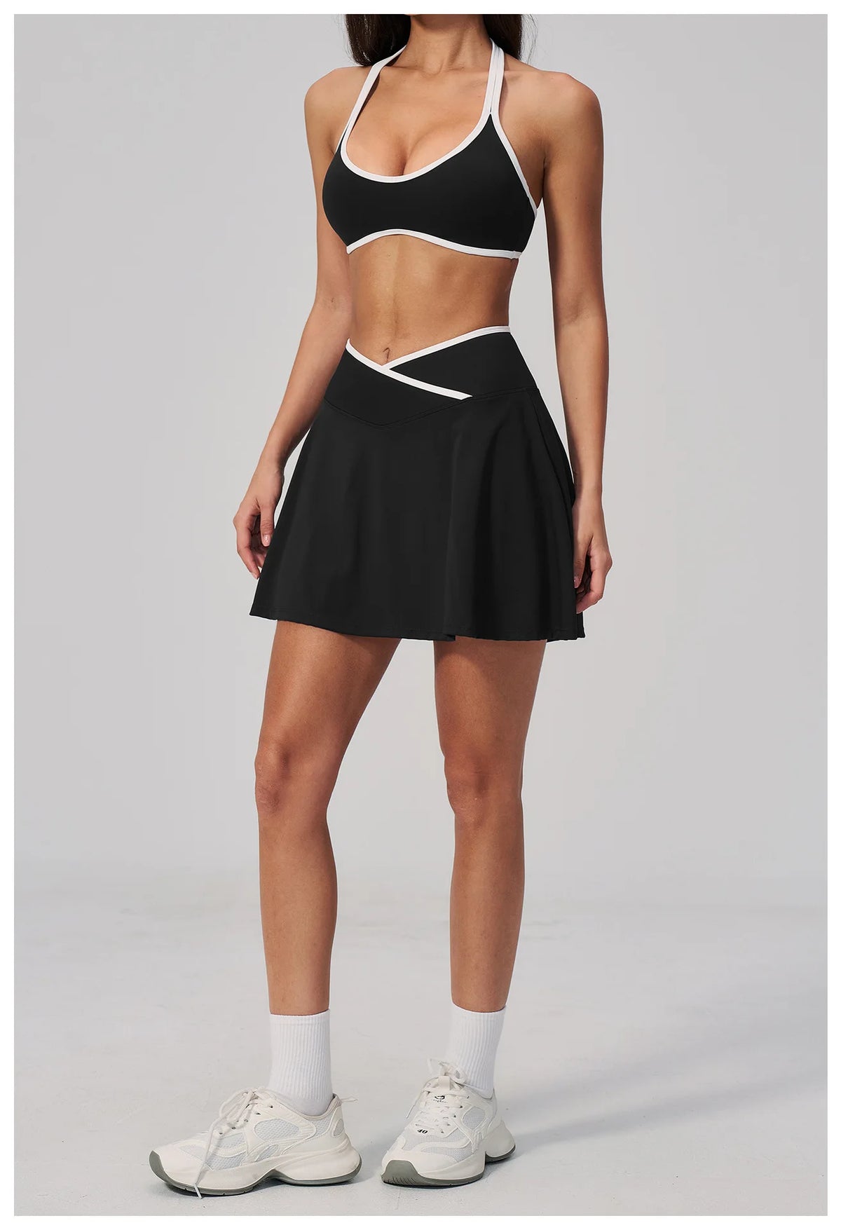 Summer New Outdoor Breathable Yoga Sets Women Color Block Shockproof Sports Bra Tennis Pleate Skirt Gym Workout Fitness Suits