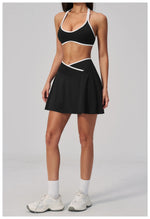 Summer New Outdoor Breathable Yoga Sets Women Color Block Shockproof Sports Bra Tennis Pleate Skirt Gym Workout Fitness Suits