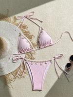Shell Decoration Halter String Strappy Bikini Women Swimwear Female Swimsuit Two-pieces Bikini Set Ribbed Bathing Suit Swim Lady