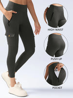 Women's Fitness Zipper Flap Pockets Cargo Leggings High-Waisted Workout Pants , Butt Lifting and Tummy-Control Tight For Casual