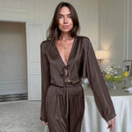 2026 New Women's Home Clothes Open Cardigan Belted Sleepwear Loose Long Sleeve Long Pant Smooth Comfort Spring Street Style
