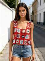 Summer Women Flower Crochet Vest Sleeveless Cover-ups Hollow Out Knit Crop Tops Bohemian Casual Daily Beach Tank Tops