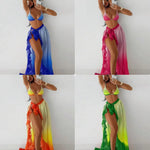 Sexy Green Tie Dye Gradient Bikini Set Women Mesh Split Long Skirt 3 Piece Swimsuit 2026 Bathing Suit Holiday Swimwear Biquini